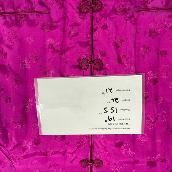 Plum Blossoms Pink Silk Brocade Jacket Mandarin Collar Frog Closure Size Large - Picture 9 of 12